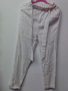 Love Tree White Pants with Navy Pinstripes